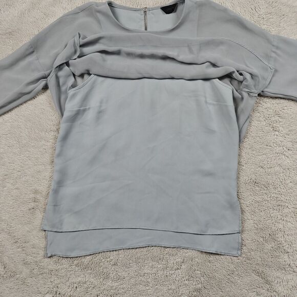 Topshop Layered Blouse Women's 4 US Blue Grey Sheer Overlay Long Sleeve High Low - Picture 2 of 9